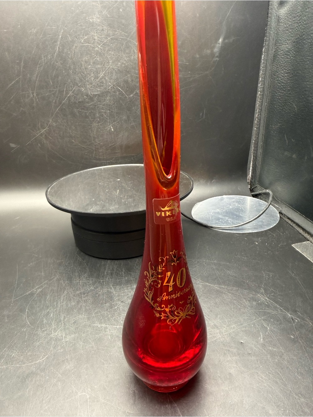 Viking 40th Anniversary Ruby Red Art Glass Bud Vase - Picture 5 of 7